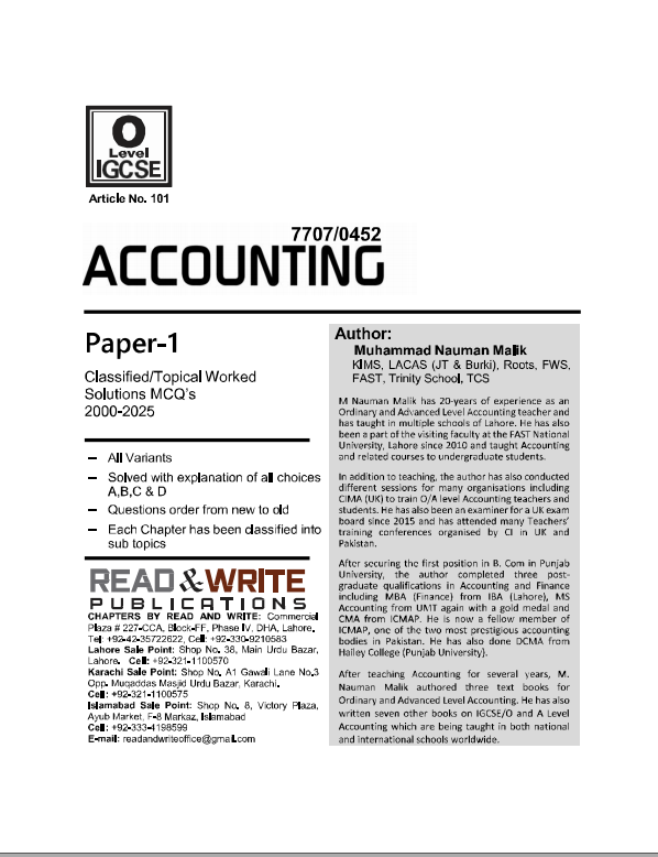 101 Accounting O-Level/IGCSE MCQ'S P-1 Topical Worked Solutions