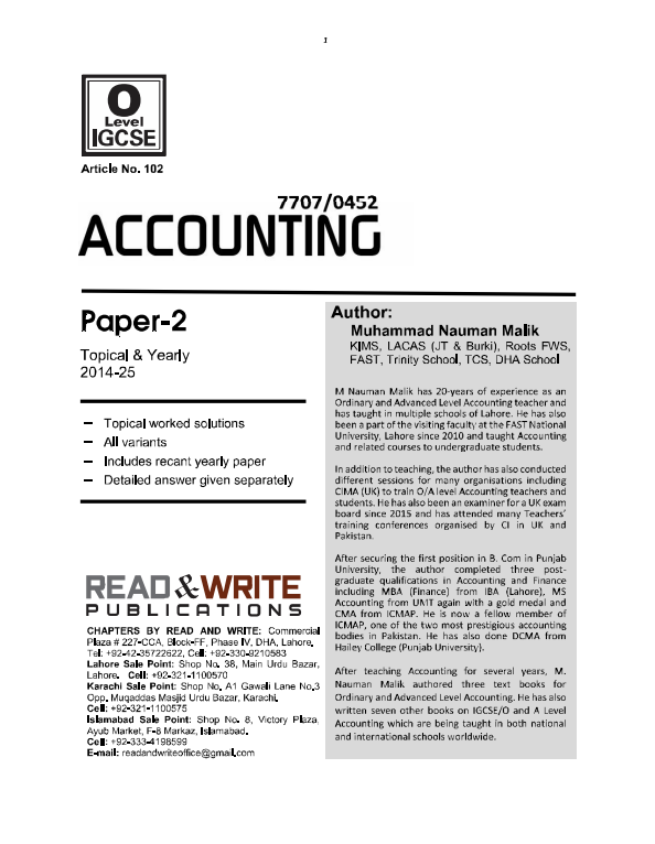 102 Accounting O Level/IGCSE Paper 2 Topical Worked Solutions