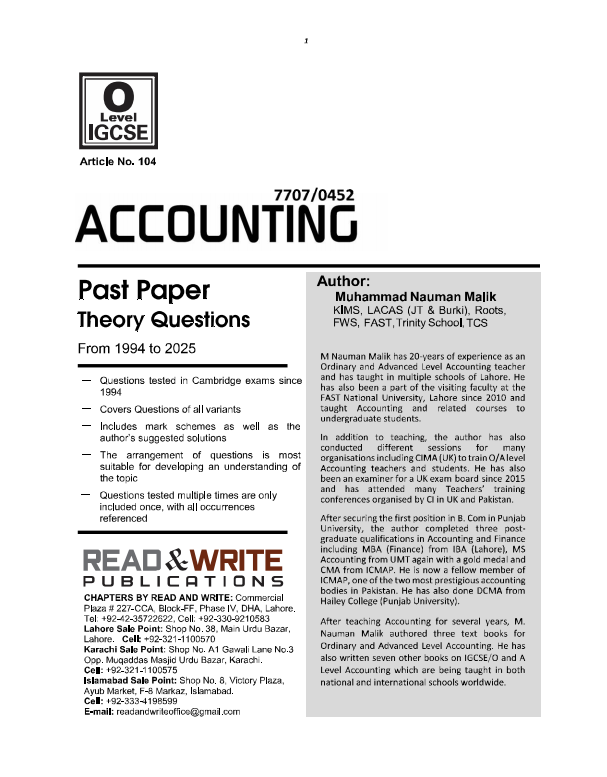 104 Accounting O-Level/IGCSE Past Papers Theory Questions