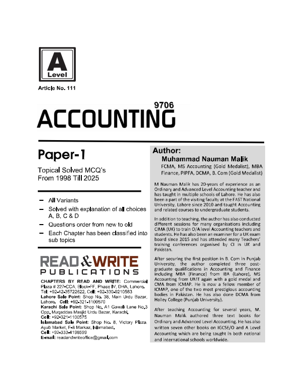 111 Accounting AS-Level MCQ's Paper-1 Topical Worked Solutions
