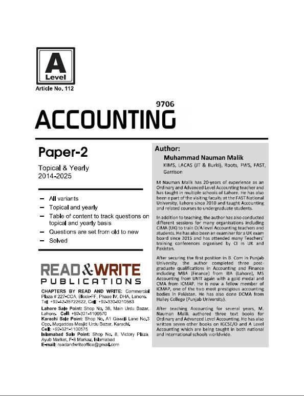 112 Accounting AS Level Paper 2 Topical Worked Solutions