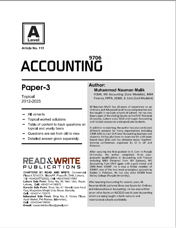 113 Accounting AS Level Paper-3 Topical Worked Solutions