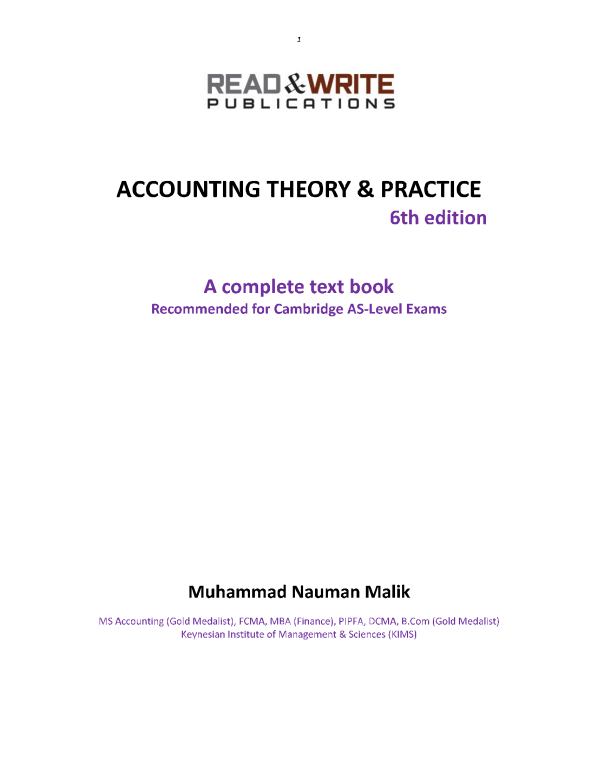 115 Accounting AS Level Text book Series Theory and Practice