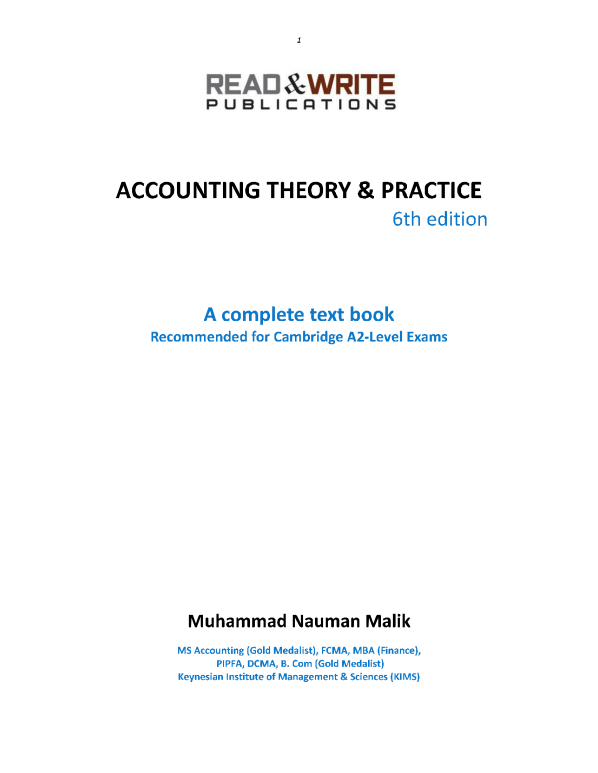 116 Accounting A2 Level Textbook Series Theory and Practice Book