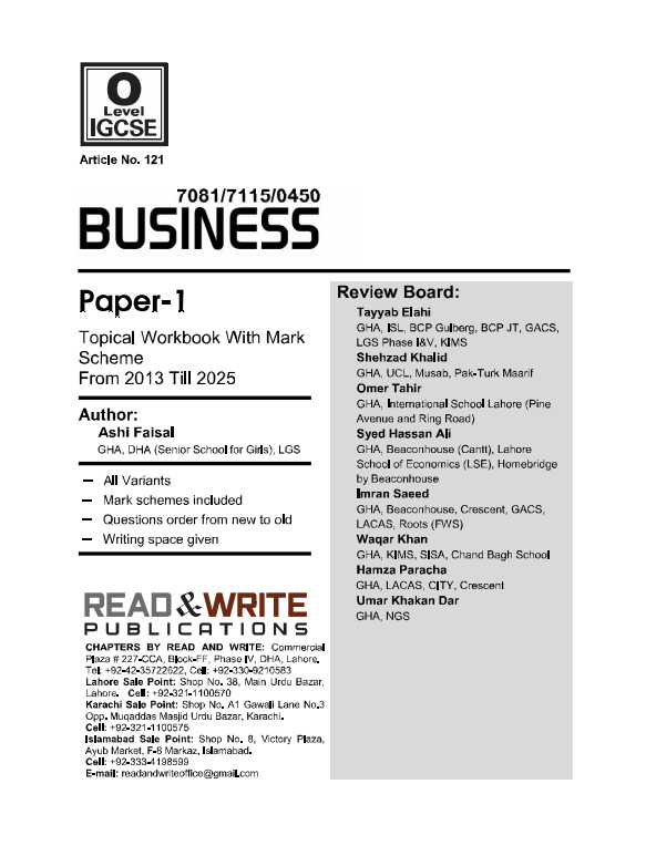 121 Business O-Level/IGCSE Paper-1 Topical Workbook