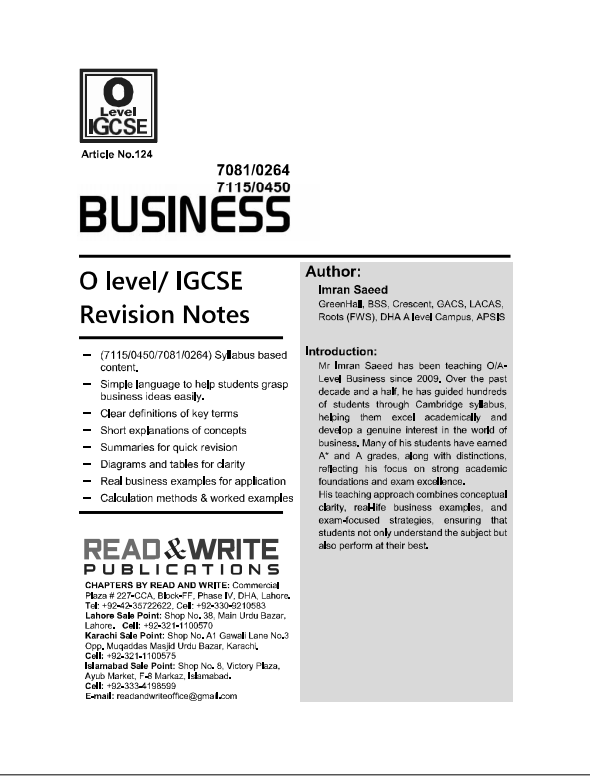 124 Business O-Level/IGCSE Revision Notes Series