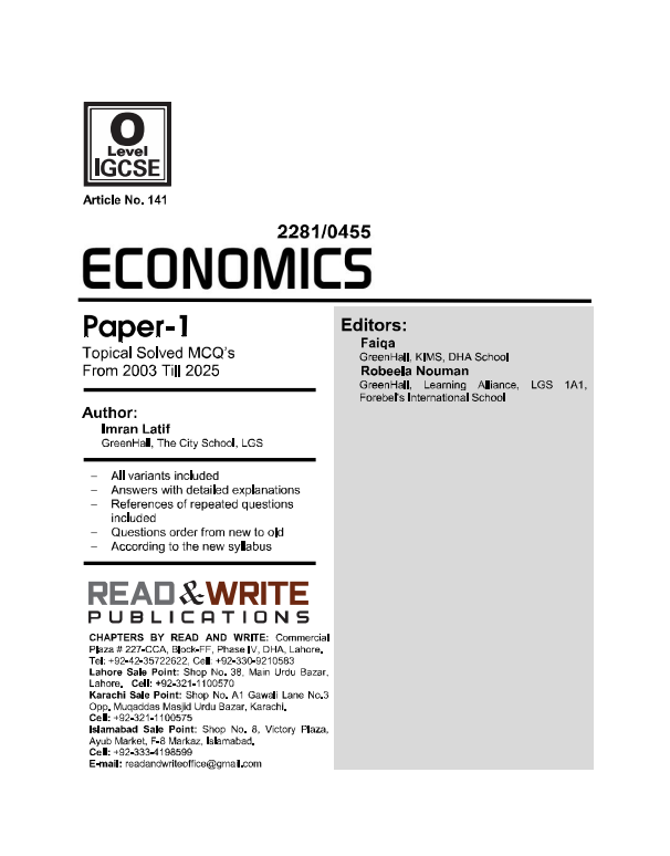 141 Economics O-Level/IGCSE Paper-1 (MCQ's) Topical Worked Solutions