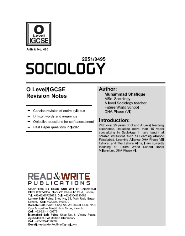 495 Sociology  O-Level/IGCSE Revision Notes Series