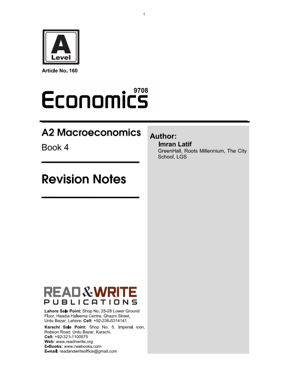 160 Macro Economics A Level Revision Notes Series Book 4 by Imran Latif