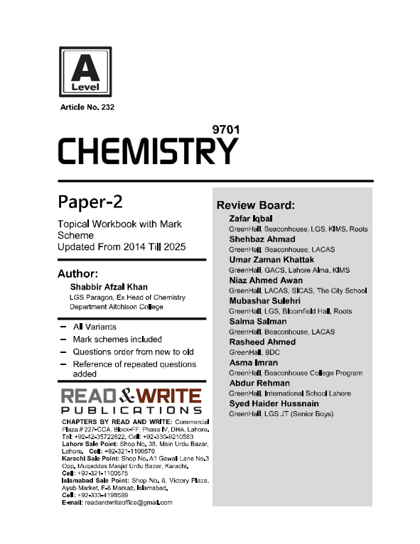 232 Chemistry A Level Paper 2 Topical Workbook with Mark Scheme