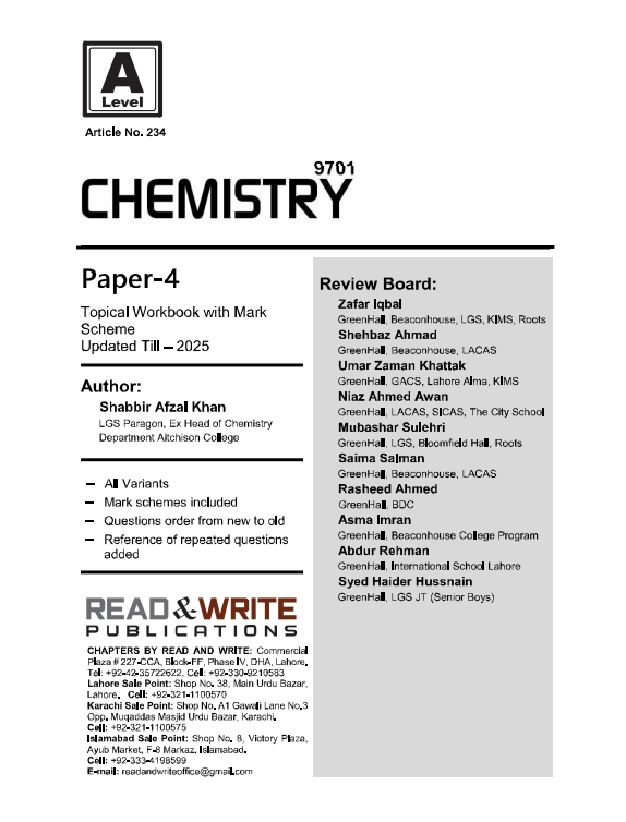 234 Chemistry A Level Paper 4 Topical Workbook and Past Papers