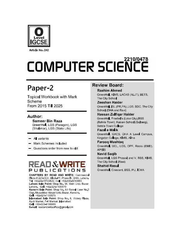 242 Computer Science O Level/IGCSE Paper-2 Topical Workbook