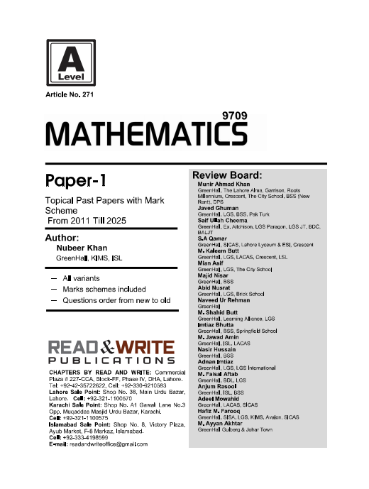271 Mathematics A-Level Paper-1 Topical Past Papers