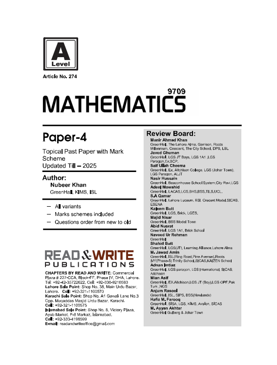 274 Mathematics A Level Paper 4 (M1) Topical Past Papers