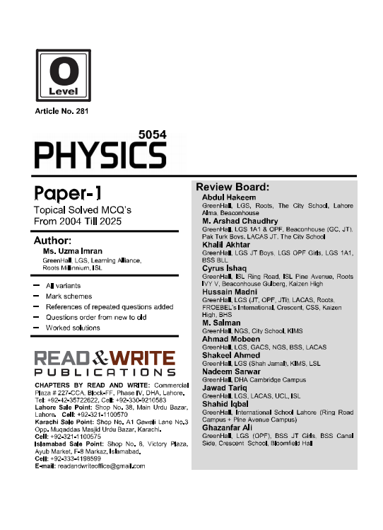 281 Physics O Level Paper 1 (MCQ's) Topical Worked Solutions