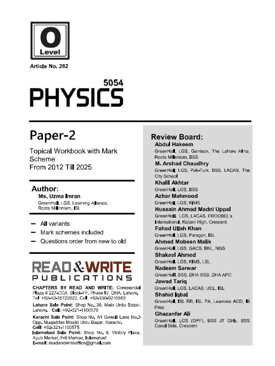282 Physics O Level Paper 2 Topical Workbook by Ms. Uzma Imran