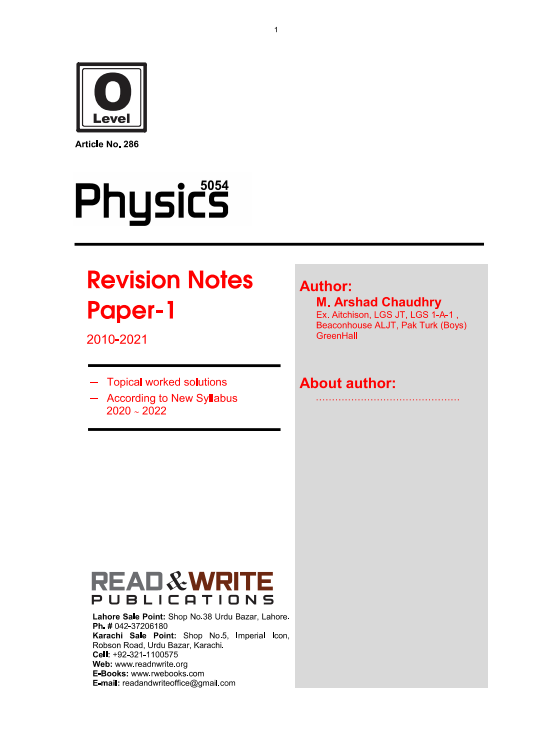 286 Physics OLevel/IGCSE Revision Notes Series