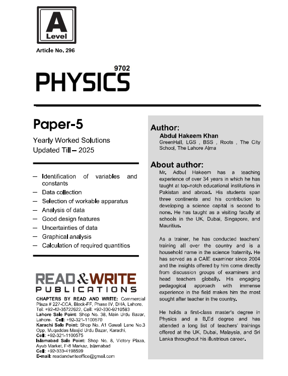 296 Physics A Level Paper 5 Yearly Worked Solutions 9702