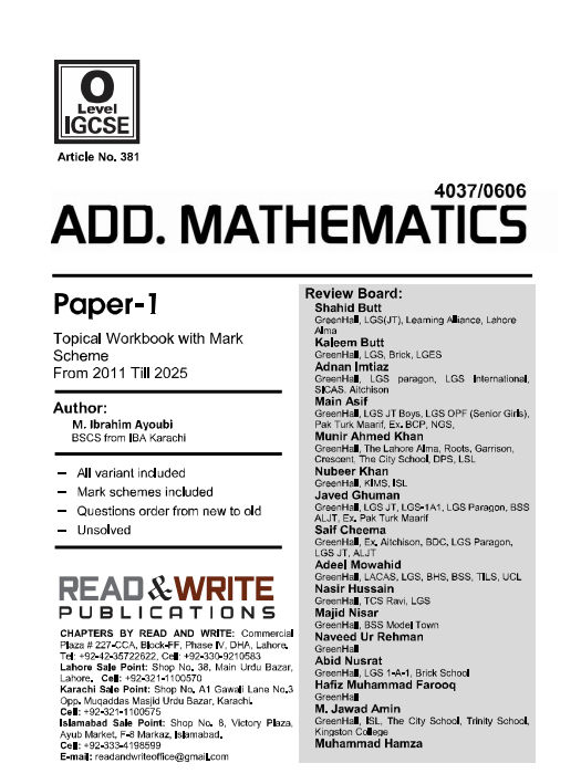 381 Add Mathematics O Level Paper-1 Topical Workbook By Editorial Board