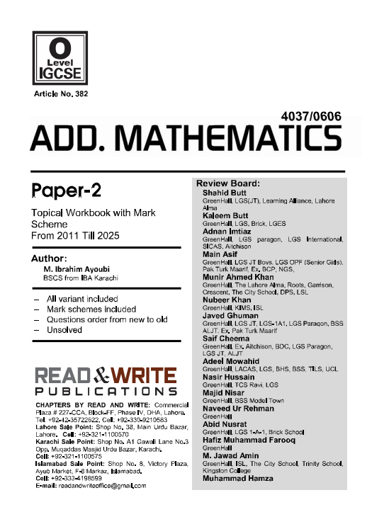 382 Add Mathematics O Level Paper-2 Topical Workbook By Editorial Board