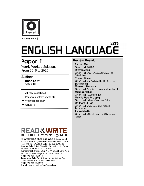 451 English O-Level Paper-1 Yearly Worked Solutions