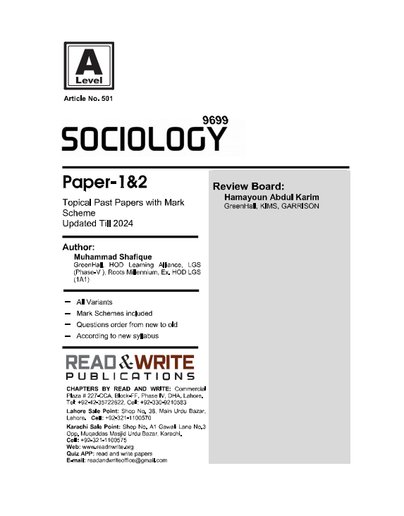 501 Sociology A Level Paper 1 & 2 Topical Past Paper