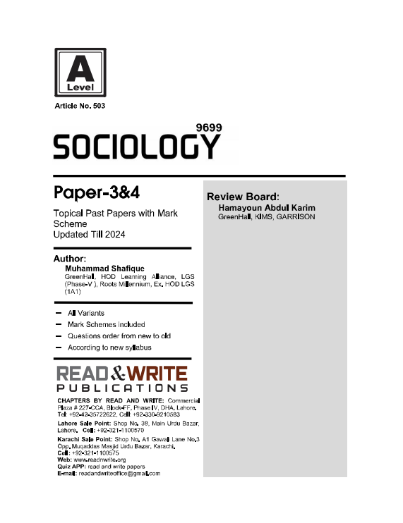 503 Sociology A Level Paper 3 & 4 Topical Past Papers By Editorial Board