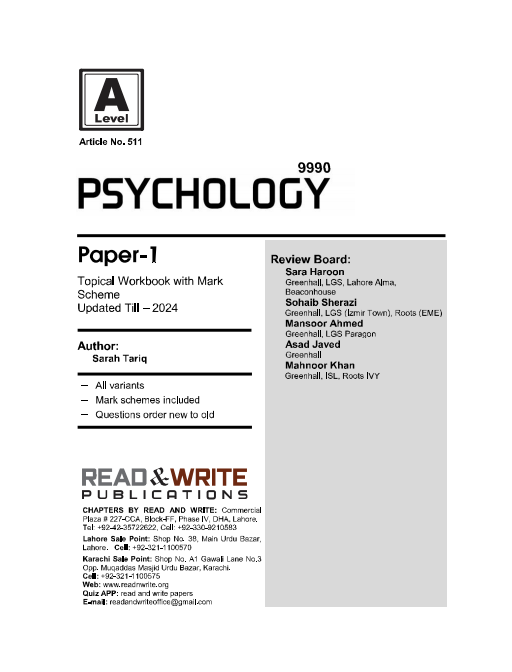 511 Psychology A Level Paper 1 Topical Workbook