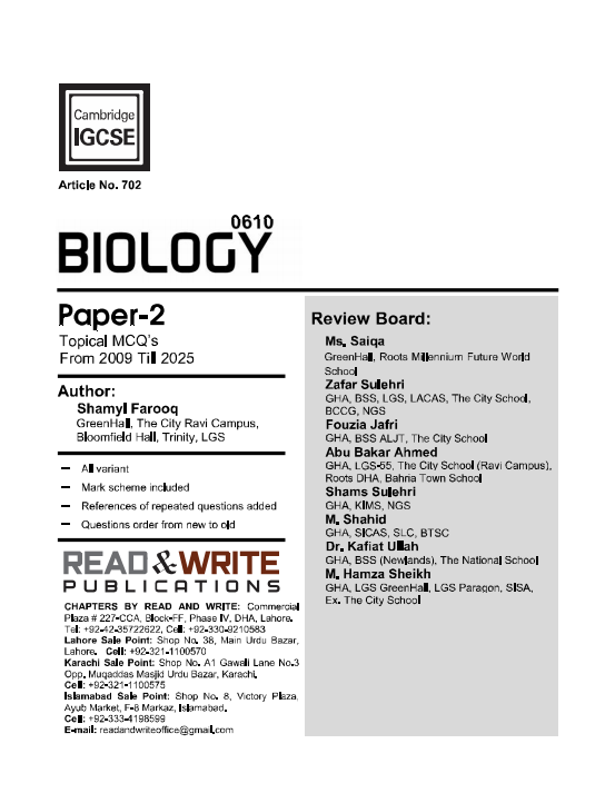 702 Biology IGCSE Paper 2 Topical MCQ,s