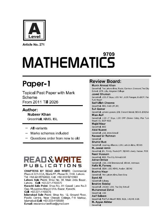 271 Mathematics A-Level Paper-1 Topical Past Papers