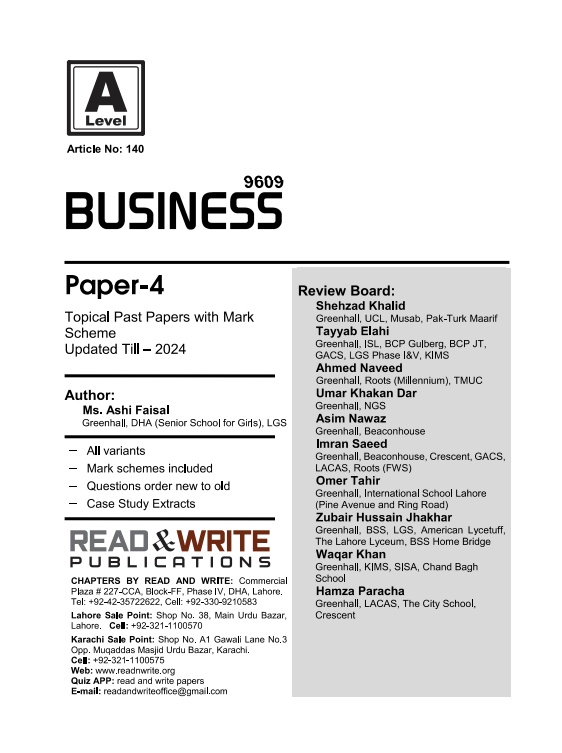 140 Business Studies A Level Paper-4 Topical Past Papers with Mark Scheme