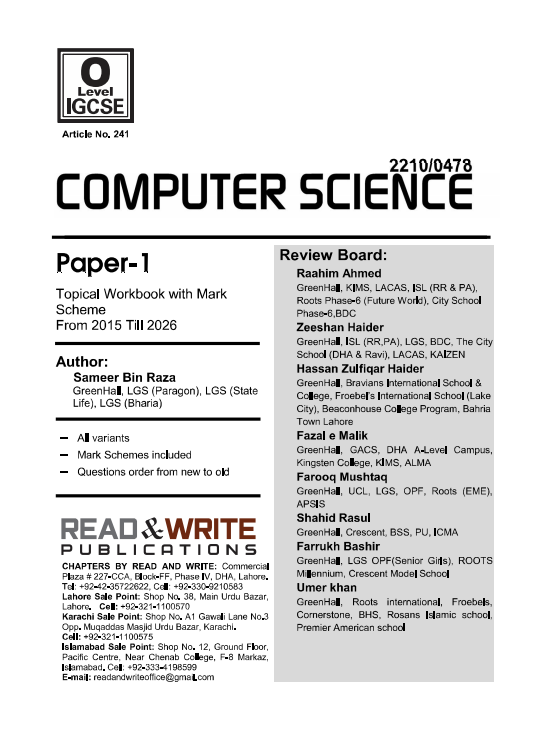 241 Computer Science O Level/IGCSE Paper-1 Topical Workbook