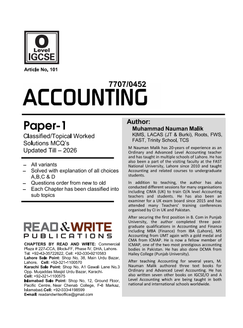 101 Accounting O-Level/IGCSE MCQ'S P-1 Topical Worked Solutions