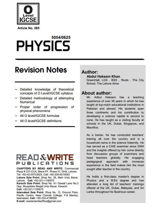 285 Physics OLevel/IGCSE Revision Notes Series