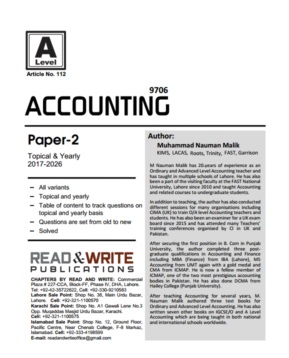 112 Accounting AS Level Paper 2 Topical Worked Solutions