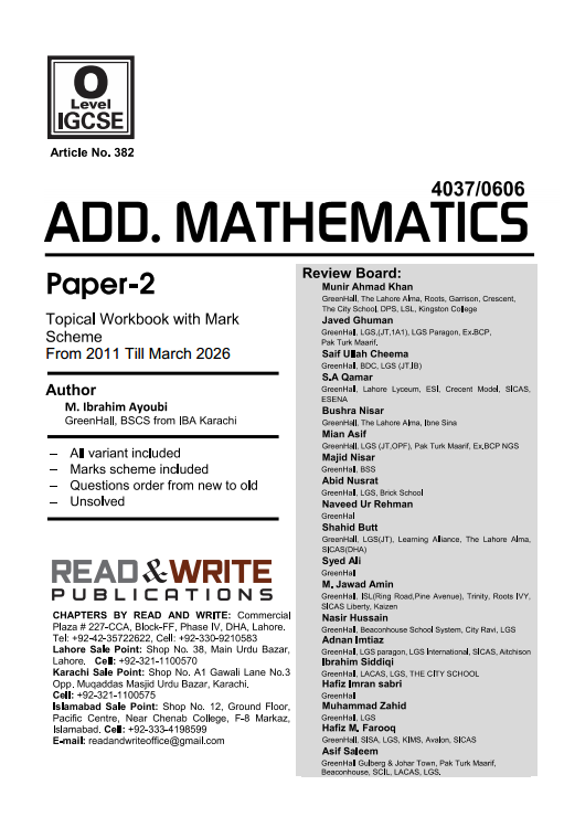 382 Add Mathematics O Level/IGCSE Paper-2 Topical Workbook By Editorial Board